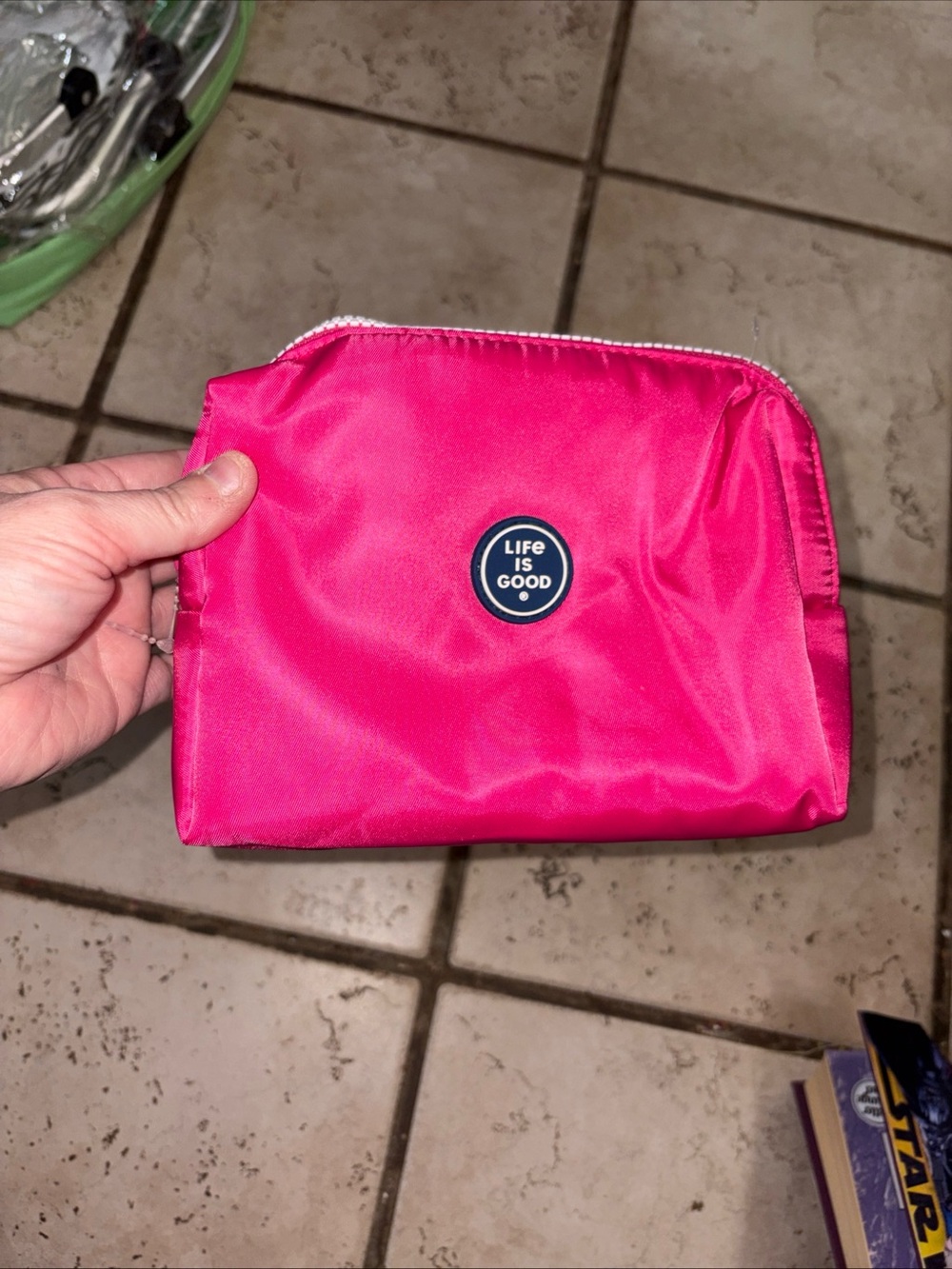 Life Is Good Hot Pink Cosmetic Bag